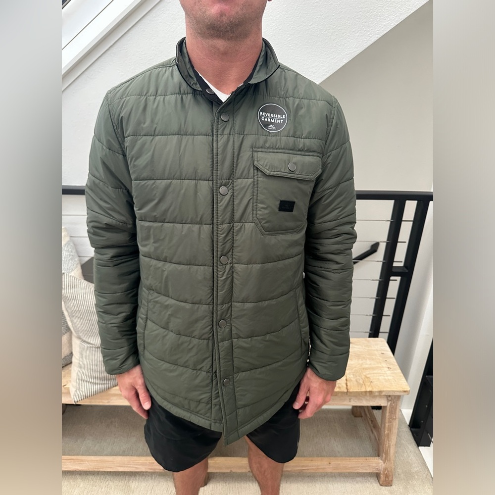 O’Neill Zepher Reversible Quilted Jacket Green Black Men’s | NWOT Size M - Picture 3 of 12